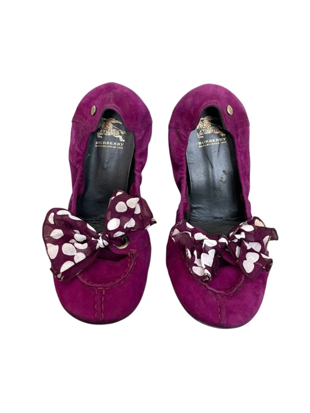 Burberry Women's Ballet Flats with Polka Dot Bow Fuchsia 10